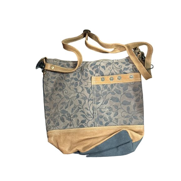 Myra Bag S-1305 Crossbody Bag Floral Upcycled With Leaf Print & Leather Accents - Picture 1 of 6